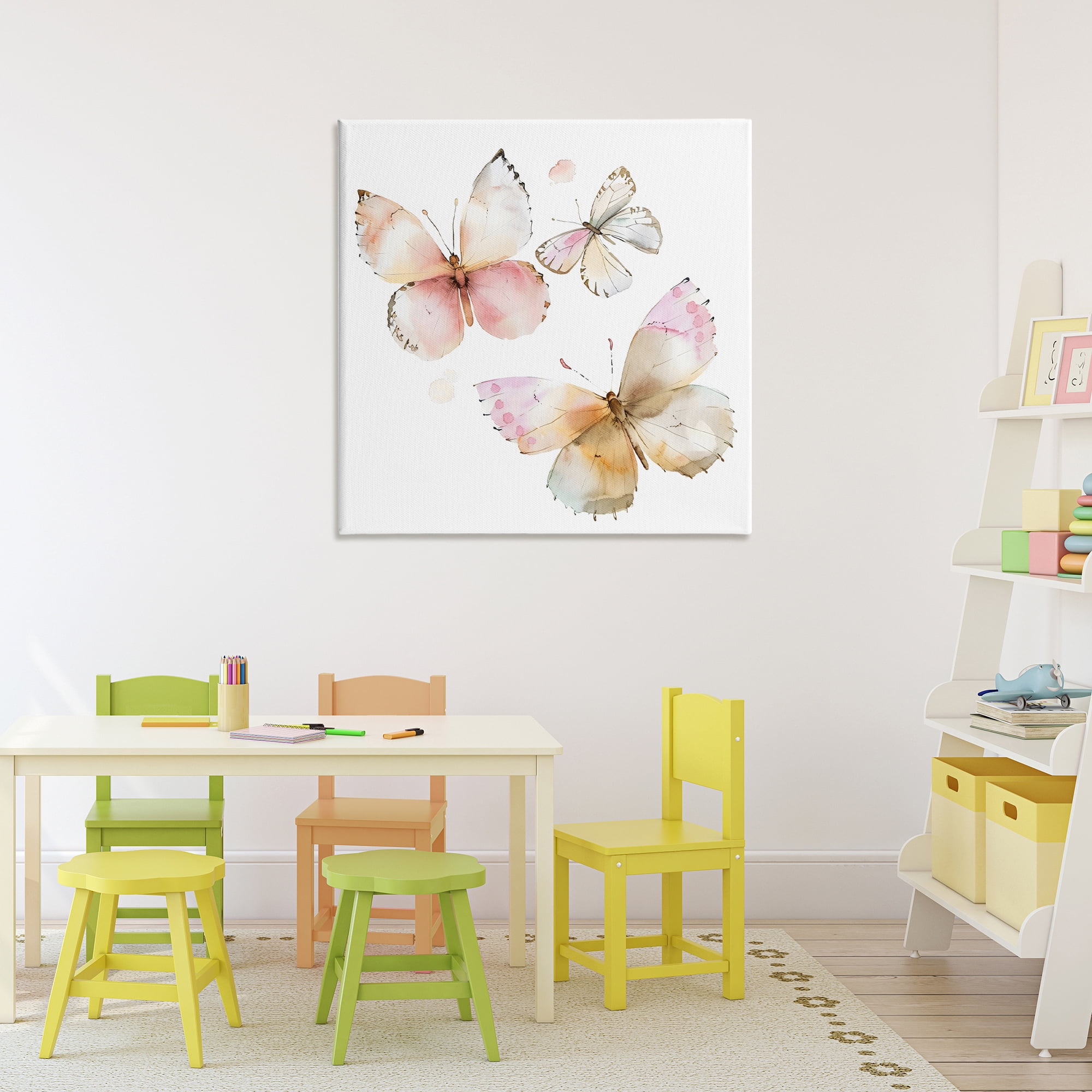 Stupell Industries Pink Watercolor Butterfly Trio Canvas Wall Art, design by Creative Studio