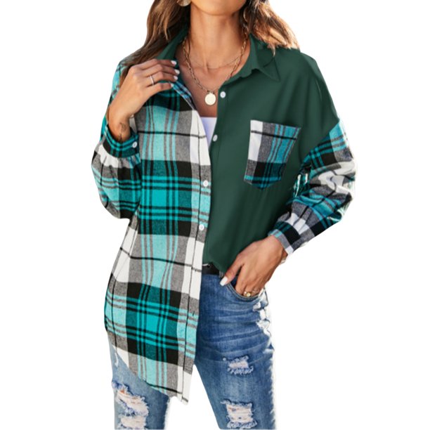 Txlixc Chaquetas a cuadros para mujeres, solapas y botones de manga larga, chaquetas y abrigos casuales Txlixc moda