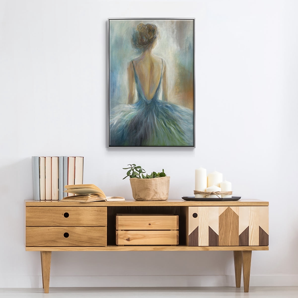 Lady in Blue Framed Premium Gallery Wrapped Canvas - Ready to Hang - 25 x 37 - Silver Floating Frame