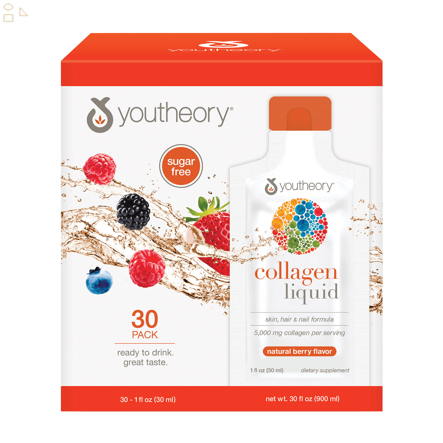 Youtheory Collagen Liquid, Sugar Free Berry Flavor, 30 Packets | 5,000 ...