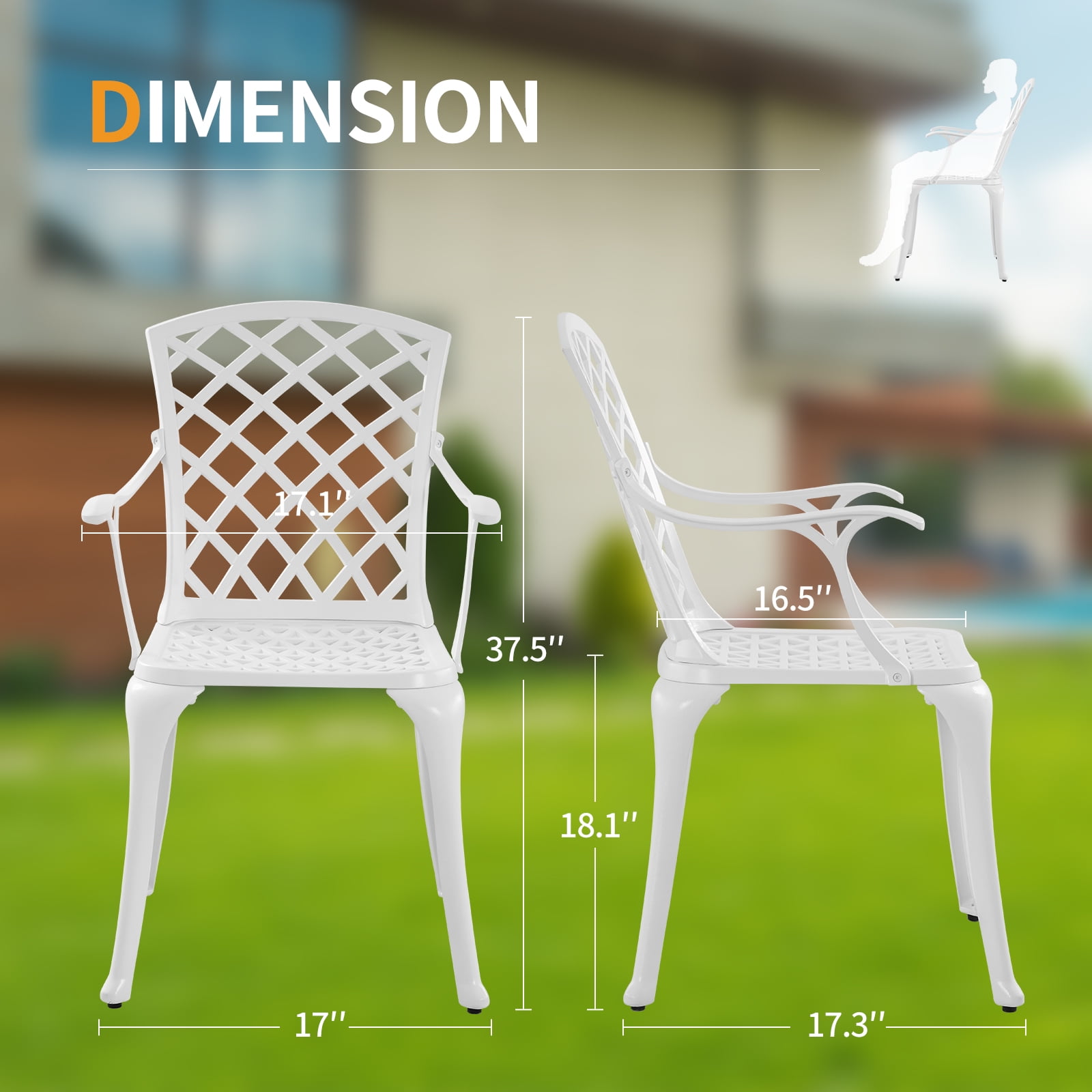 Withniture Patio Chairs Set of 2 Cast Aluminum Outdoor Chairs for Garden Yard, White