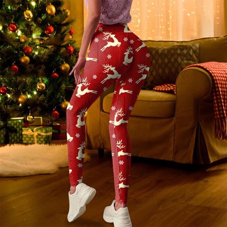 

Uorcsa Bedroom Christmas High Waisted Floral Printed Leggings Yoga Tights for Women Red
