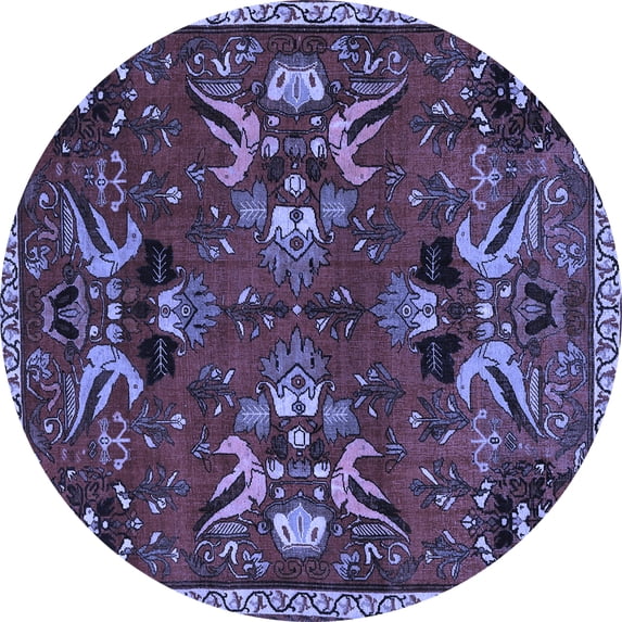 Ahgly Company Machine Washable Indoor Round Animal Blue Traditional Area Rugs, 8' Round