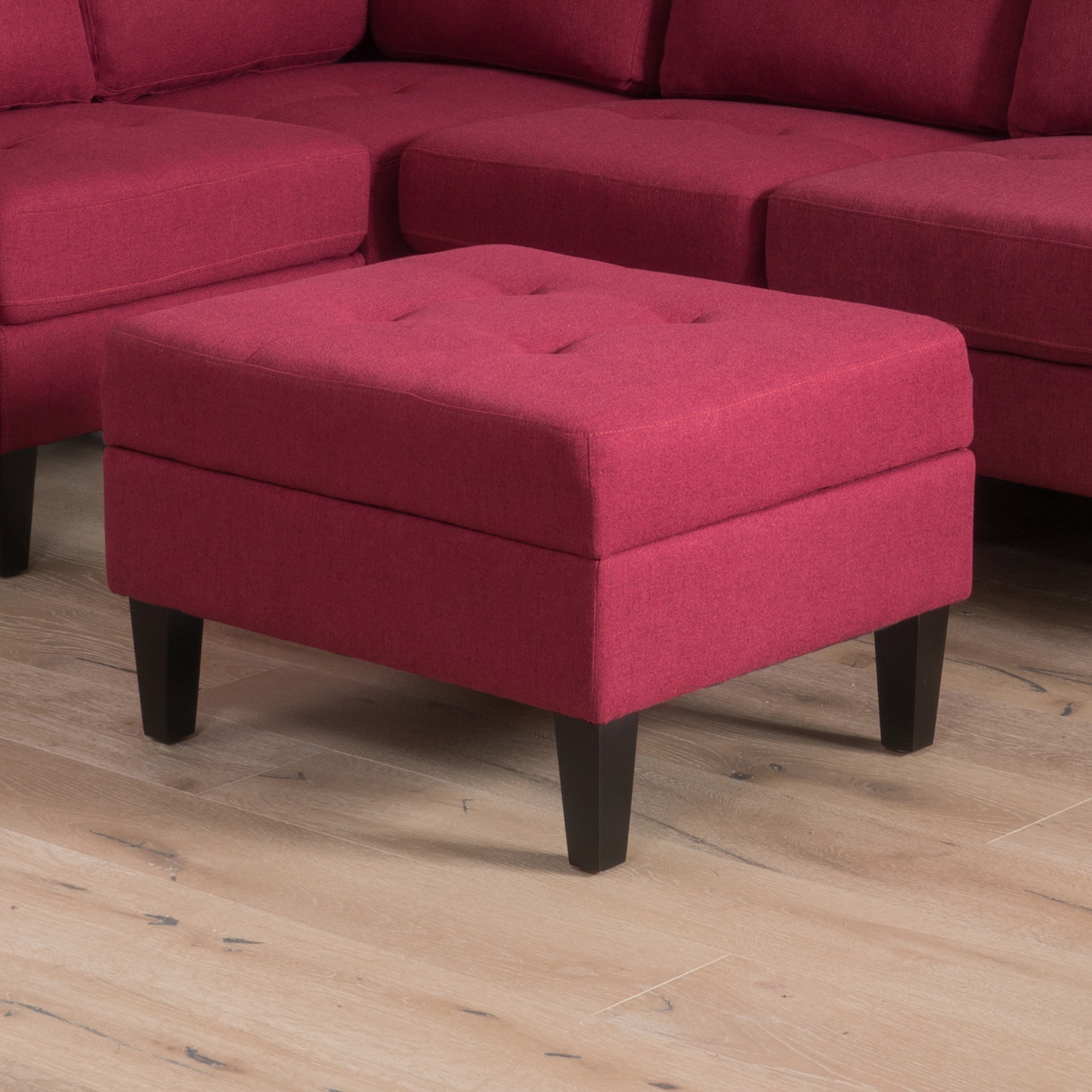 Carolina Fabric Storage Ottoman, Deep Red