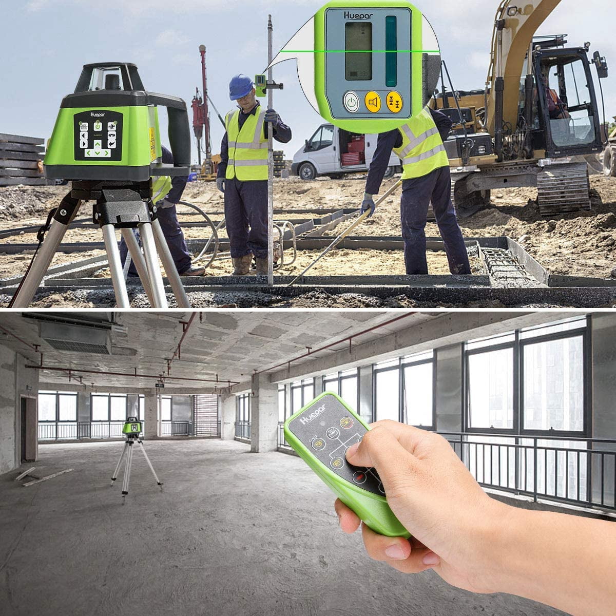 1640Ft/500M Self-Leveling Rotary Laser Level with Plumb Points, Green Rotary Laser Tool Kit with Receiver, Remote Control and Goggles