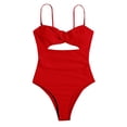 thumbnail image 2 of Aayomet Plus Size Bathing Suit for Women Bikini Solid Color Hollow Back Buckle Swimsuit Set (Red, M), 2 of 4