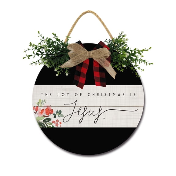Joy Of Christmas Sign Front for Door Decoration, 11 in Round Wood Wreaths Wall Hanging Outdoor, Farmhouse, Porch, for Spring Summer Fall All Seasons Holiday Christmas