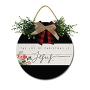 Joy Of Christmas Sign Front for Door Decoration, 11 in Round Wood Wreaths Wall Hanging Outdoor, Farmhouse, Porch, for Spring Summer Fall All Seasons Holiday Christmas