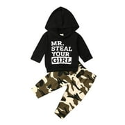 Baby Boy Outfit Camouflage Hoodie Sweatshirt Mr Steal Your Girl Tops + Pants Outfit Clothes Set