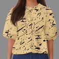 thumbnail image 2 of Camisetas de Manga Corta para las Mujeres Lanterna Manga Corbata Plisado Cuello Redondo, Casual Recortado Camiseta Top para Gimnasio Y Diario, 2 of 5