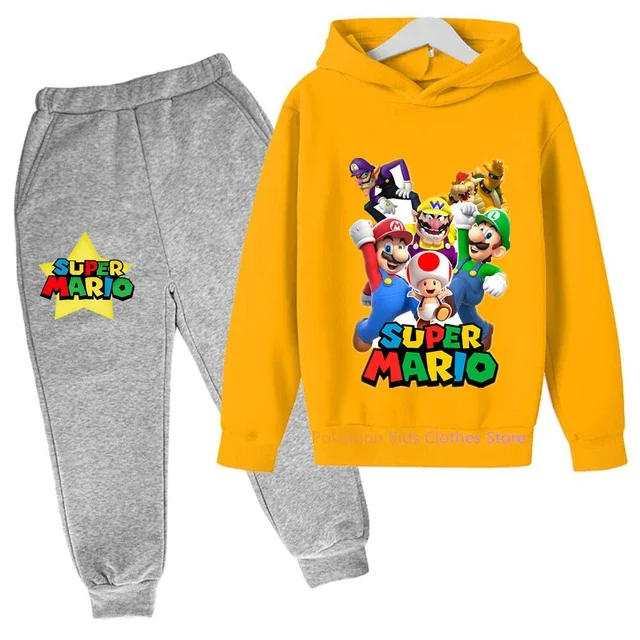 Conjunto de sudadera con capucha de Super Mario Bros para bebé, ropa informal para niño y niña, 2 piezas, primavera y otoño