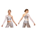 thumbnail image 2 of iiniim Girls Sparkle Sequins Ballet Dance Crop Tops Mesh Sleeve One Shoulder T-Shirt Jazz Hip Hop Dancewear Silver 16, 2 of 7