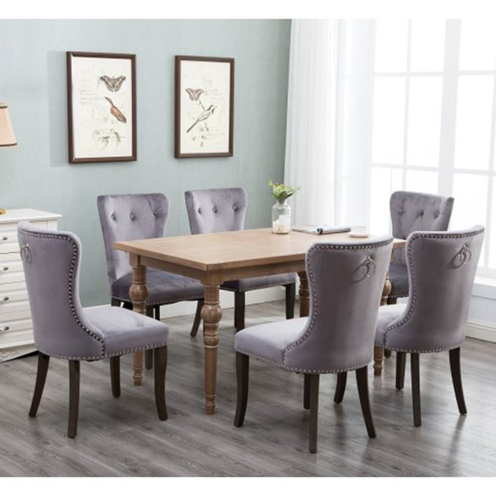 Dining Chair Button Tufted Armless Chair Upholstered Accent Chair Upholstered High Back Padded Dining Chairs W Solid Wood Legs Nailhead Trim Chair Ring Pull For Home Kitchen Living Room Walmart Com Walmart Com