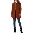 thumbnail image 2 of INSPIRE CHIC Manteau d'Hiver pour Femme à Col Montant, à Simple Boutonnage, Long Mi-Cuisse, Brun Rouge, P, 2 of 5