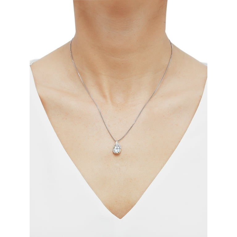 Clear Quartz Pear Shape Necklace Sterling Silver with Cubic Zirconia Accents Clear Quartz Pear Shape Necklace Sterling Silver with Cubic Zirconia Accents