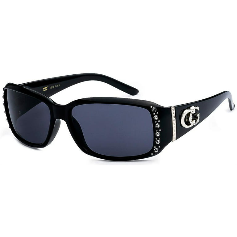 CG Eyewear Retangle Shape Medium Rhinestone Sunglasses for Women Black