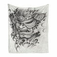 thumbnail image 1 of Kabuki Soft Flannel Fleece Throw Blanket, Warrior Samurai Drawing Style with Angry Expression Historical Artwork, Cozy Plush for Indoor and Outdoor Use, 50" x 70", Black White, by Ambesonne, 1 of 6