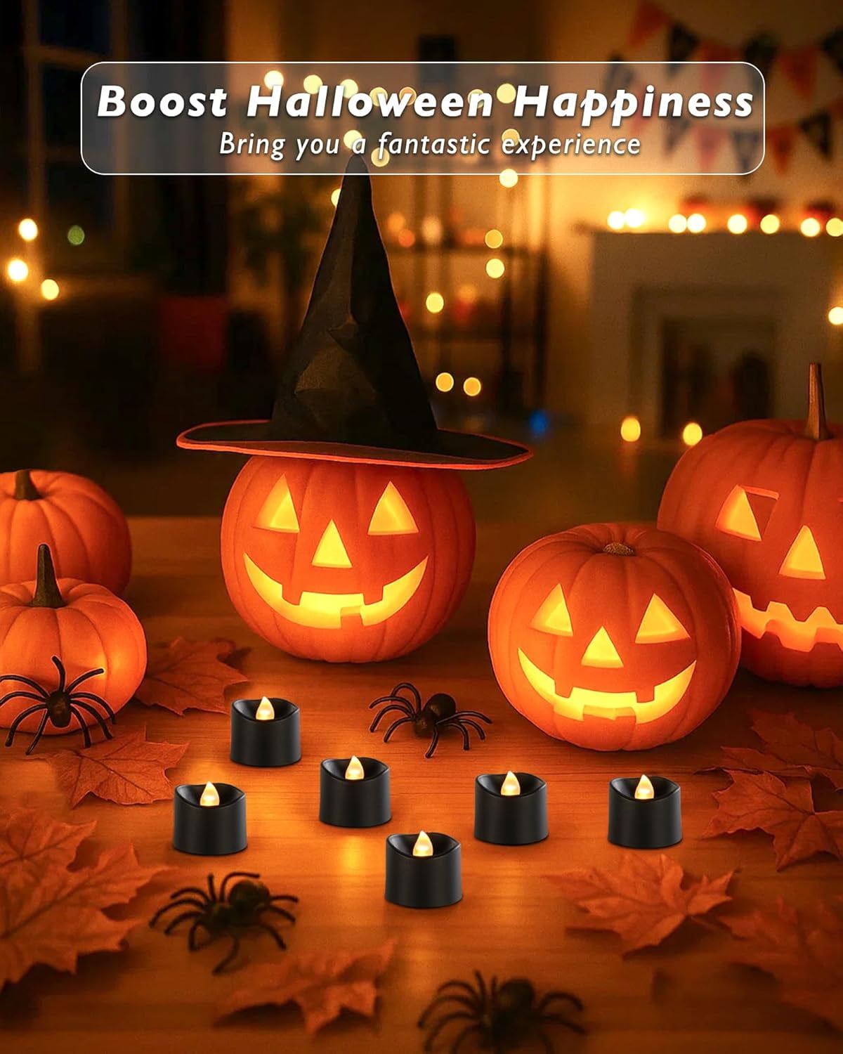 Homemory Black Tea Lights Candles Battery Operated, 24-Pack Flameless Votive Candles, 200+Hours Flickering LED Candles Colored Tealights Candles for Halloween, Holiday Decor, Theme Party, Table Decor