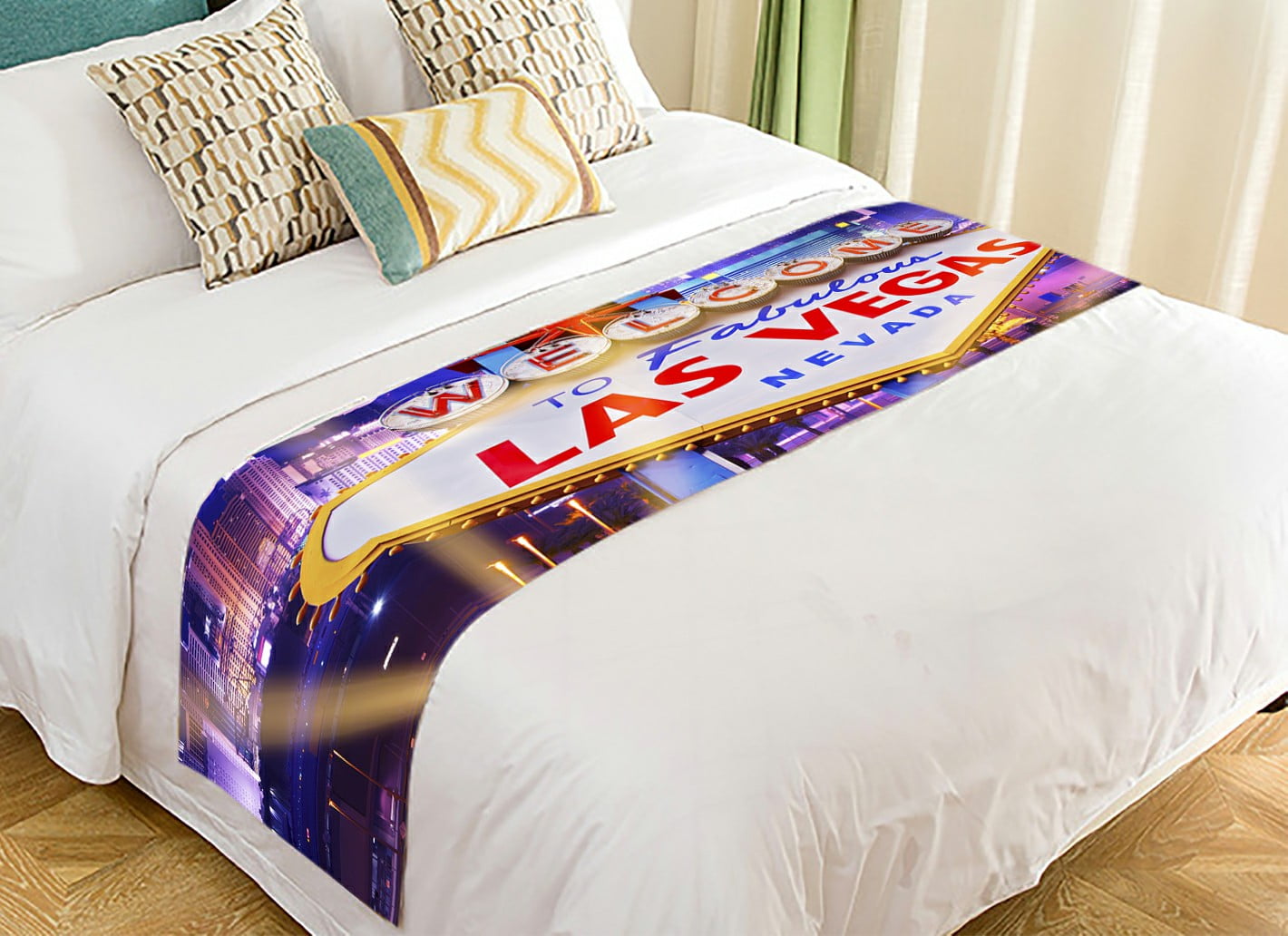 ABPHQTO Las Vegas Showtime Vegas Strip Sign Bed Runner Bedding