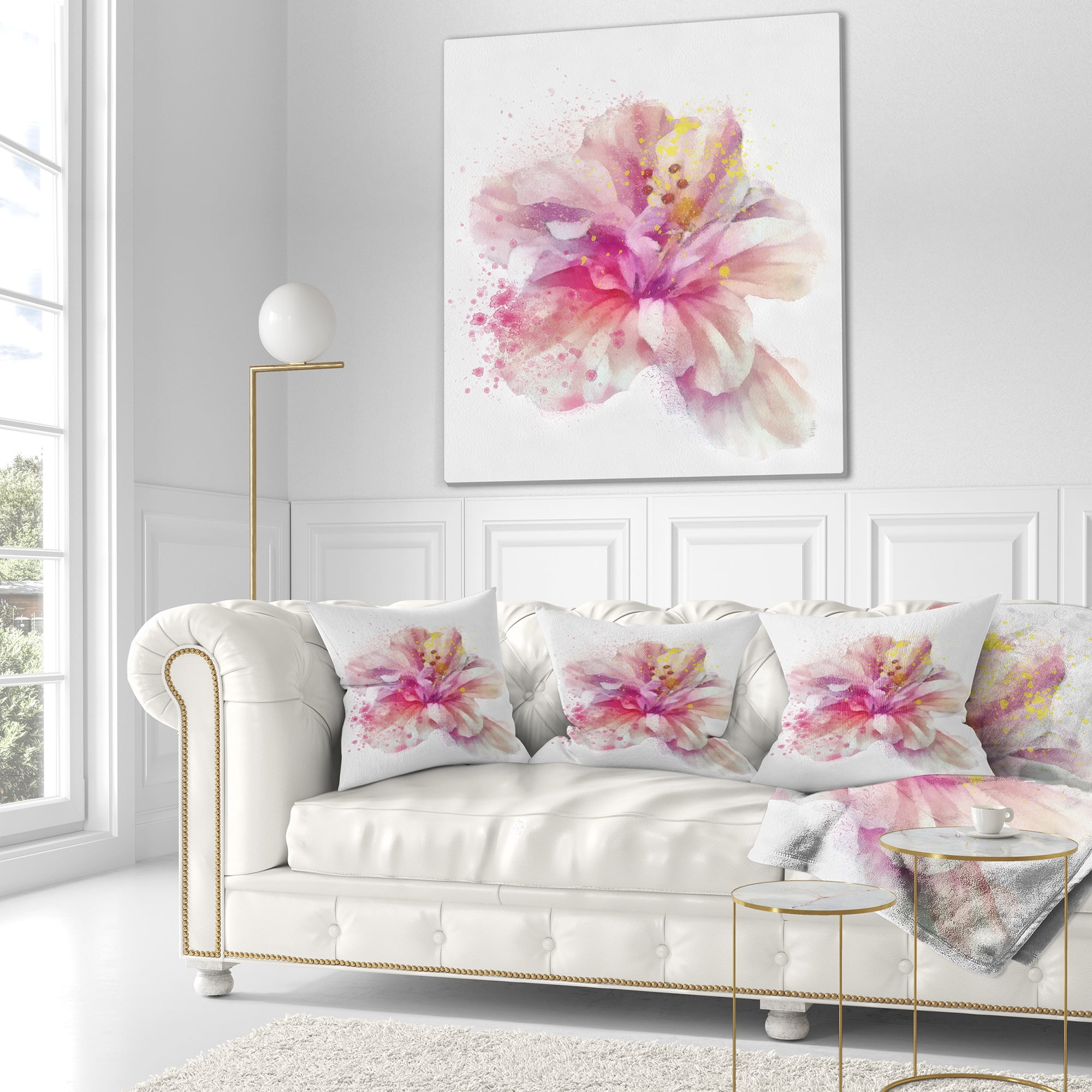 Designart Beautiful Pink Flower Watercolor - Floral Throw Pillow - 16x16