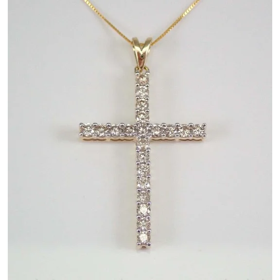 Delicate 1Ct Round Cut Diamond Cross Pendant 18"Free Chain 14K Yellow Gold Over
