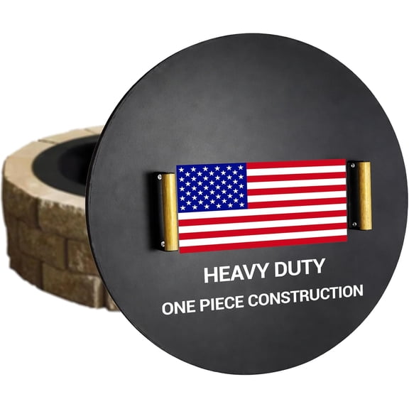 Febtech 36" Fire Pit Cover Round with Dual Wooden Handles Perfect for Fire Pit Inside Up to 34"