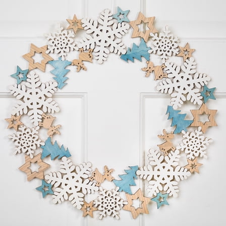Northlight Snowflakes and Reindeer Small Wooden Christmas Wreath - 15.75" - Unlit