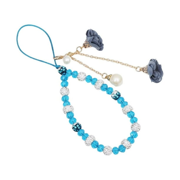 Methold Correas para teléfono móvil, cordón de flores de cristal, correa de llavero con cuentas a la moda, de cuerda colgante, adornos para Electrónica Azul