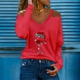 thumbnail image 2 of Lilgiuy Sales Online Cold Shoulder Christmas Blouse for Women V-Neck Long Sleeve Bling Glasses Printedweight Pullover, 2 of 5