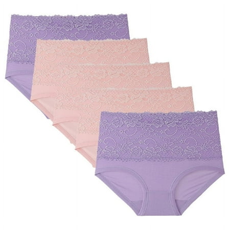 Summer Savings Clearance 2025  Womens Briefs Panties  Cotton Underwear for Women High Waist Panties Ladies Seamless Panty Plus Size Breathable Lace Hipster Briefs 5 Pack M-5XL
