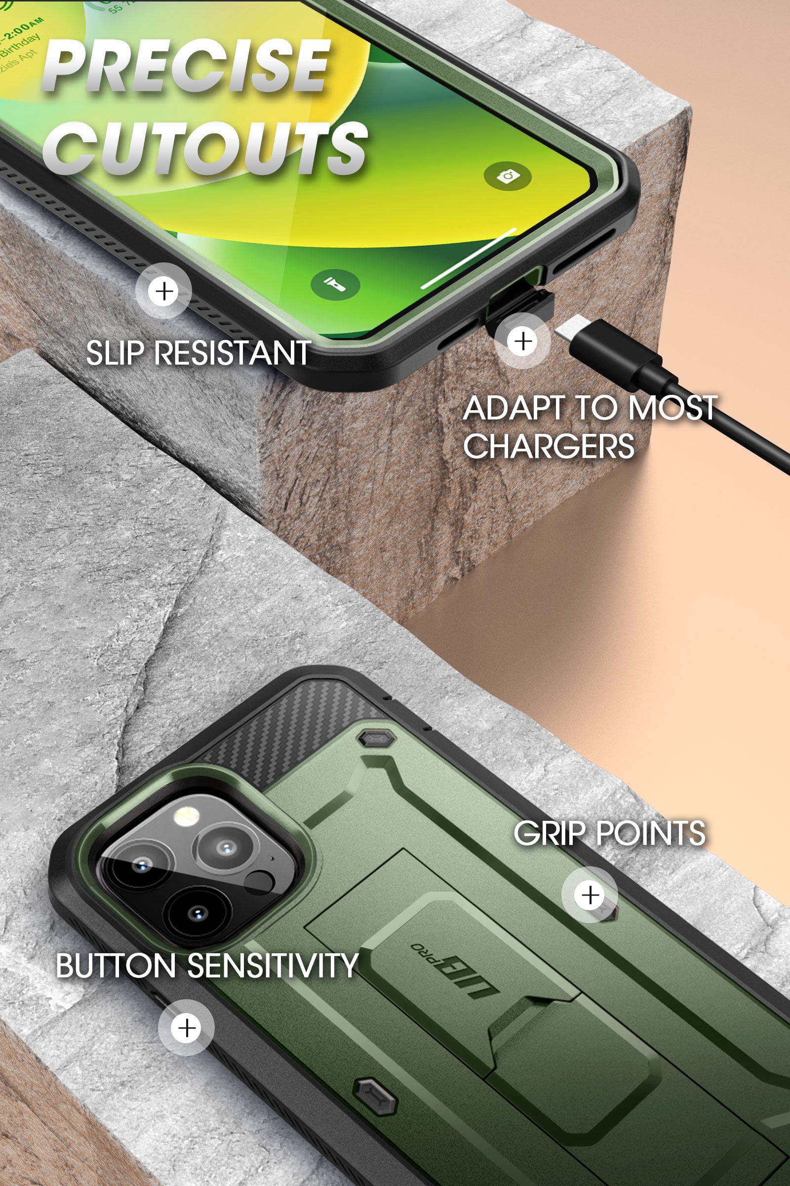 SUPCASE Unicorn Beetle Pro Case for iPhone 14 Pro Max 6.7", with Built-in Screen Protector & Kickstand & Belt-Clip Heavy Duty Rugged Case (Guldan)