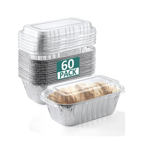 60 Pack 6x3.5x2 sposable Aluminum Loaf Pans with Lids Small-Aluminum-Foil-Pans-Tin-Foil-Baking-Pans-Tin-Trays-Food-Containers-for-Baking-Cakes-Bread-Meat-Loaves