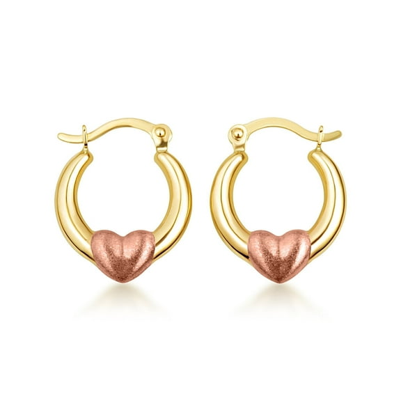 14K Two Tone Gold Heart Hoop Love Earrings