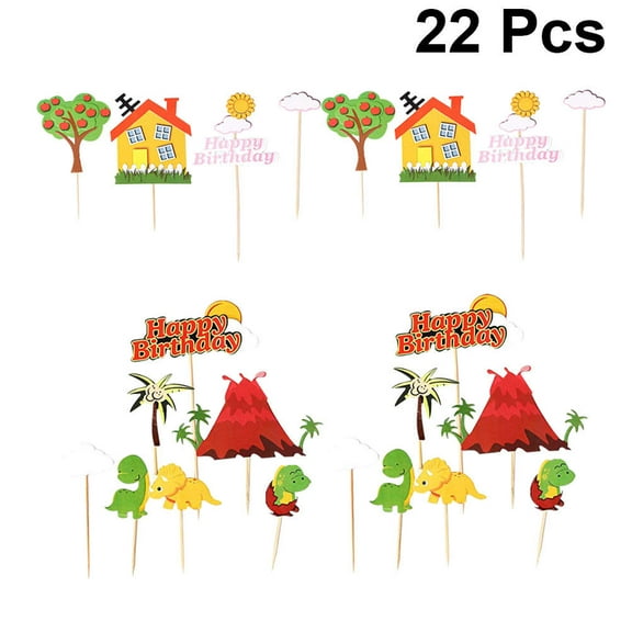 Milisten Dinosaur Cake Toppers Set with 22 Pcs Assorted Color Paper Props for Kids Suitable for