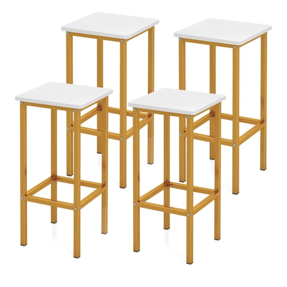 Furnibear Bar Stools Set of 4 Counter Height 26 Inch Bar Chairs with Metal Legs Footrest Square Seat Industrial Engineered Wood Stools, White