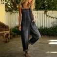 thumbnail image 7 of ClodeEU Women's Wide Leg Denim Bib Overalls,Casual Loose Baggy Jumpsuit with Pockets Black,Women's Plus L, 7 of 7