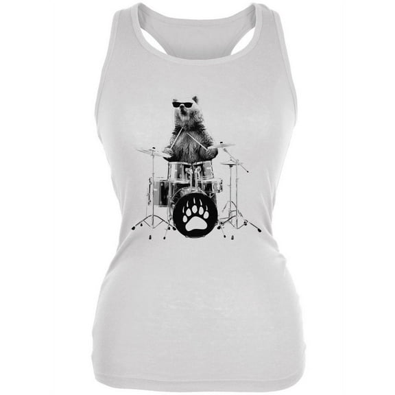 Bear Drummer White Juniors Soft Tank Top - X-Large