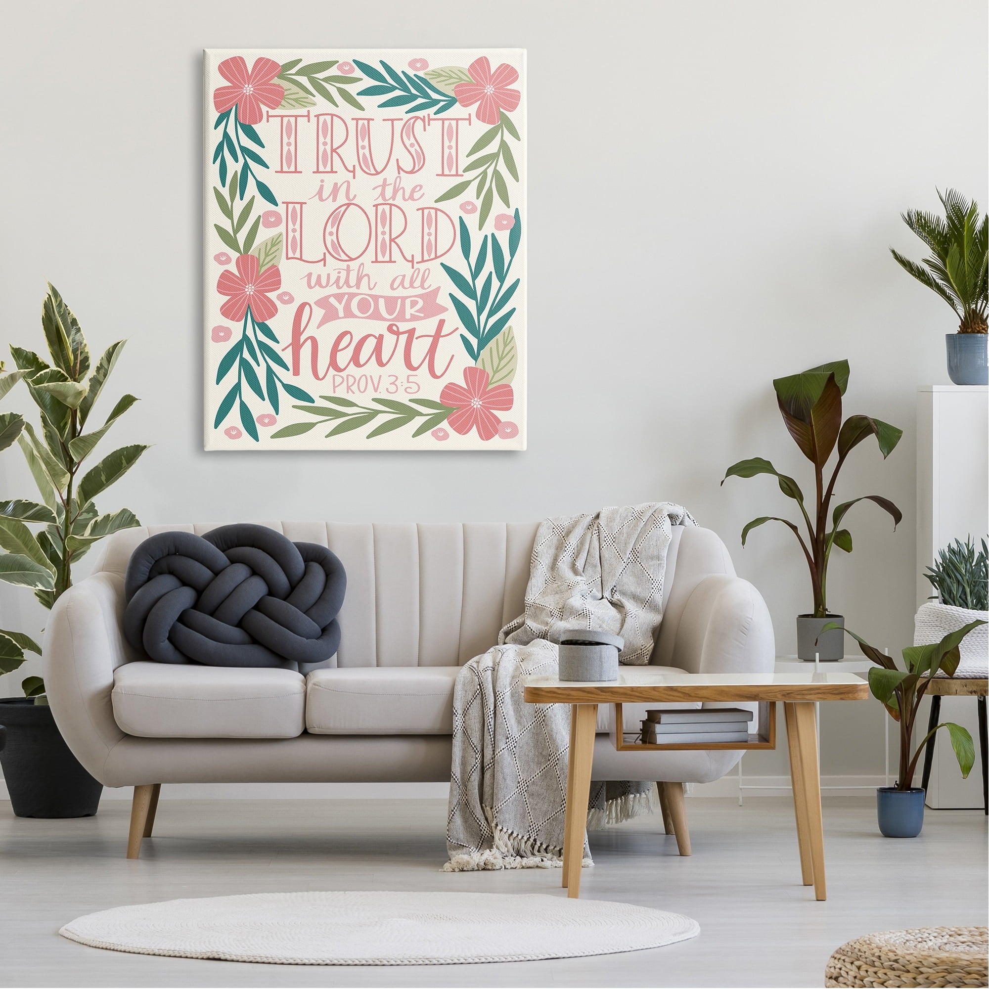 Stupell Industries Trust The Lord Religious Proverb Floral Leaves Border Canvas Wall Art, 36 x 48, Design by Taylor Shannon Designs