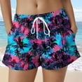 thumbnail image 2 of felwors Women's Palm Tree Print Shorts Elastic Drawstring Waist Summer Beach Vacation Casual Shorts with Pockets (Blue, S), 2 of 5