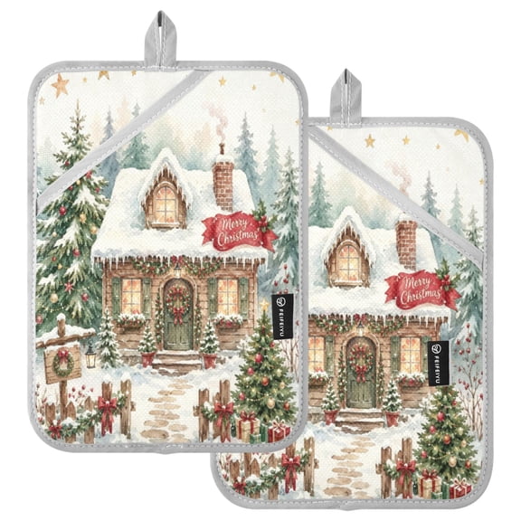 Ryvnso Merry Christmas Farm Pattern Oven Mitts Heat Resistant Pot Holders Set of 2 Hot Pads