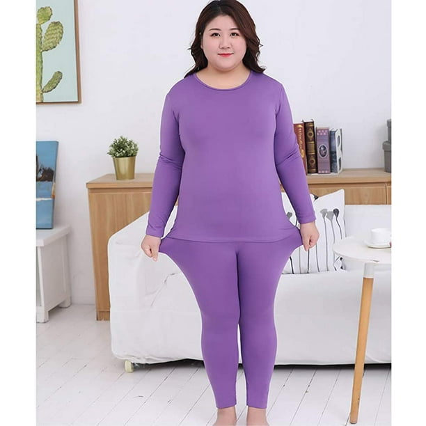 2 Pack Plus Size Basic Thermal Underwear Top Set, Women's Plus Solid Round  Neck Slim Fit Warm Tank Top 2pcs Set, High-quality & Affordable