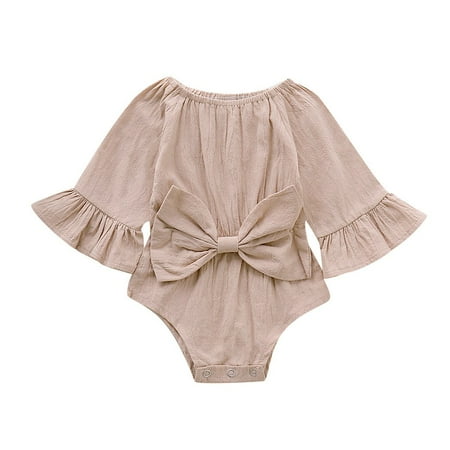 

Larisalt Baby Girl Infant Bodysuit Toddler Baby Girl Summer Fall Basic Plain Short Sleeve Cotton Linen Drawstring Romper Jumpsuit Pink