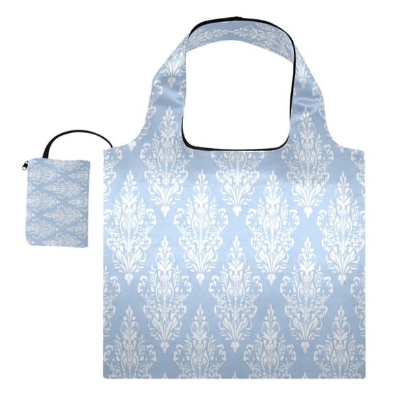 Large Capacity Print Tote Bag,Lightweight Portable Foldable Shopping Bag White Damask