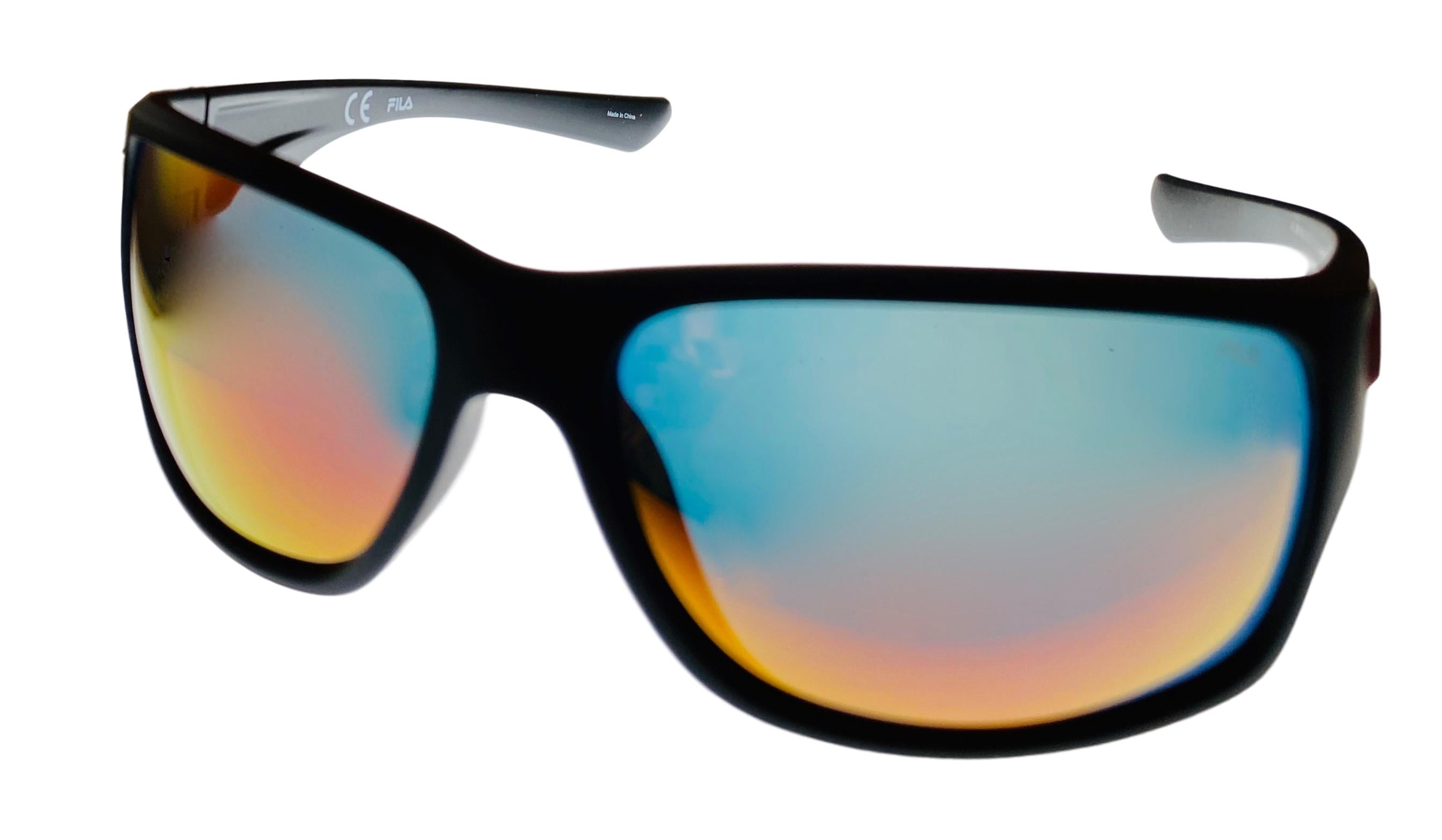 Fila Sunglass Fila Mens Rectangle Matte Black Plastic Sunglass Wrap , Flash Lens SF9129. U28R