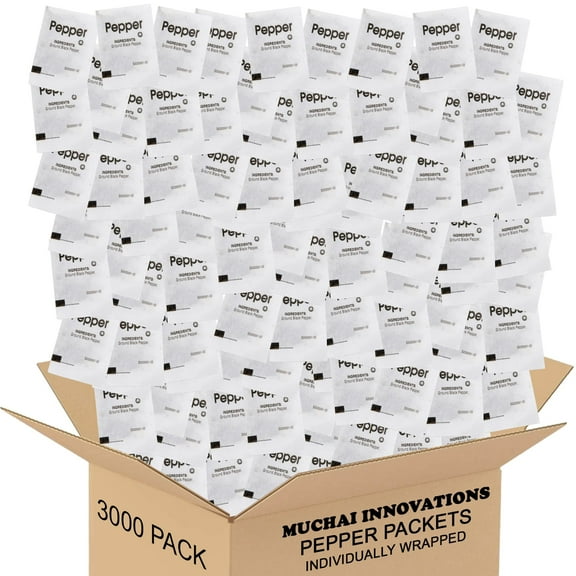 Pepper Packets 3000 Total - Ground Black Pepper Individually wrapped - 3000 Pepper Packets