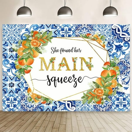 MEHOFOND 8x6ft Orange Bridal Shower Backdrop She Found Her Main Squeeze ...