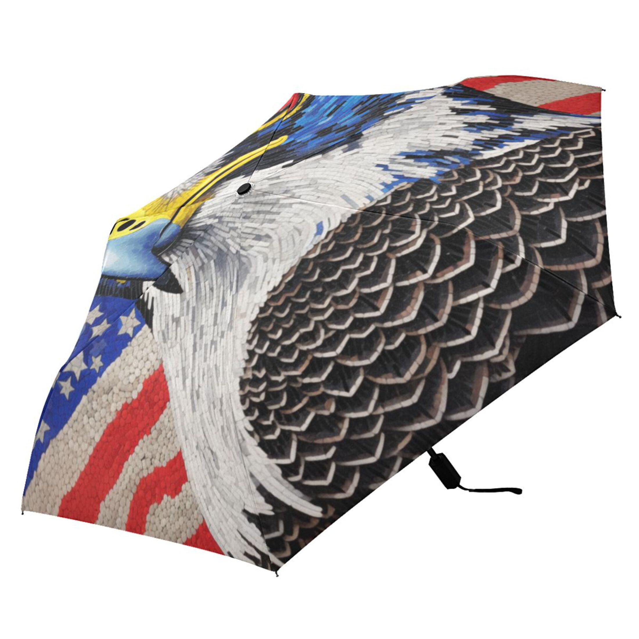 Eagle and American Flag Compact Sun Umbrella Windproof Travel Umbrellas for Rain Strong Portable UV Protection
