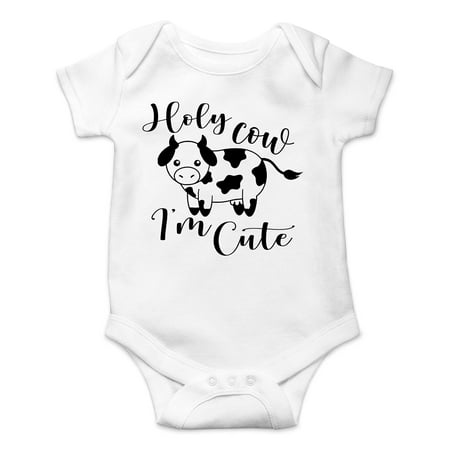 

AW Fashions Holy Cow I m Cute - New to The Herd - Adorable Calf And Mooody - Cute One-Piece Infant Baby Bodysuit (Newborn White)