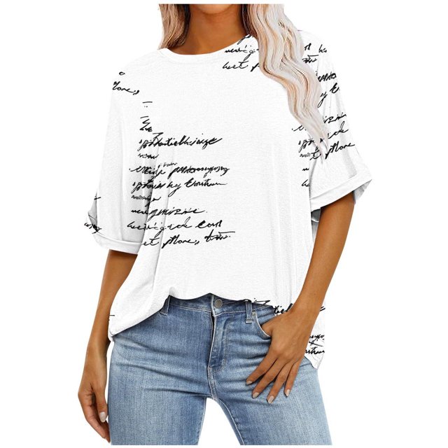 Pisexur Hauts pour Femmes Mode Décontractée Manches Courtes Col Rond T-Shirts Confortables Amples Imprimé Floral Blouses Printemps Été Hauts Élégants Imprimés Graphiques Grandes Tailles Tops de Sortie S-5TG