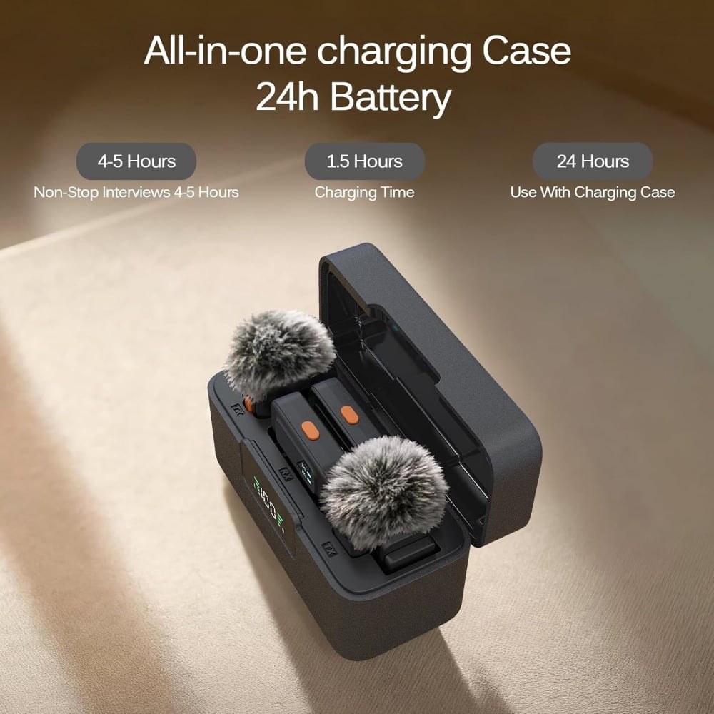 4 in 1 Mini Wireless Lavalier Microphone System Clip-On Mic for Iphone And Android, 48-Hour Battery Life with Reverb And Mute Features, Ideal for Video Recording, Vlogs